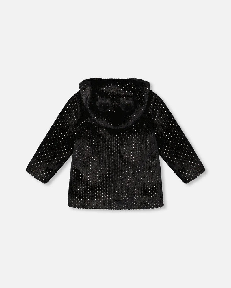 Bear Faux Fur Coat Black With Gold Polka Dots - LittleTreasures